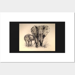 Always Here for You - Elephant ink wash painting on watercolor paper Posters and Art